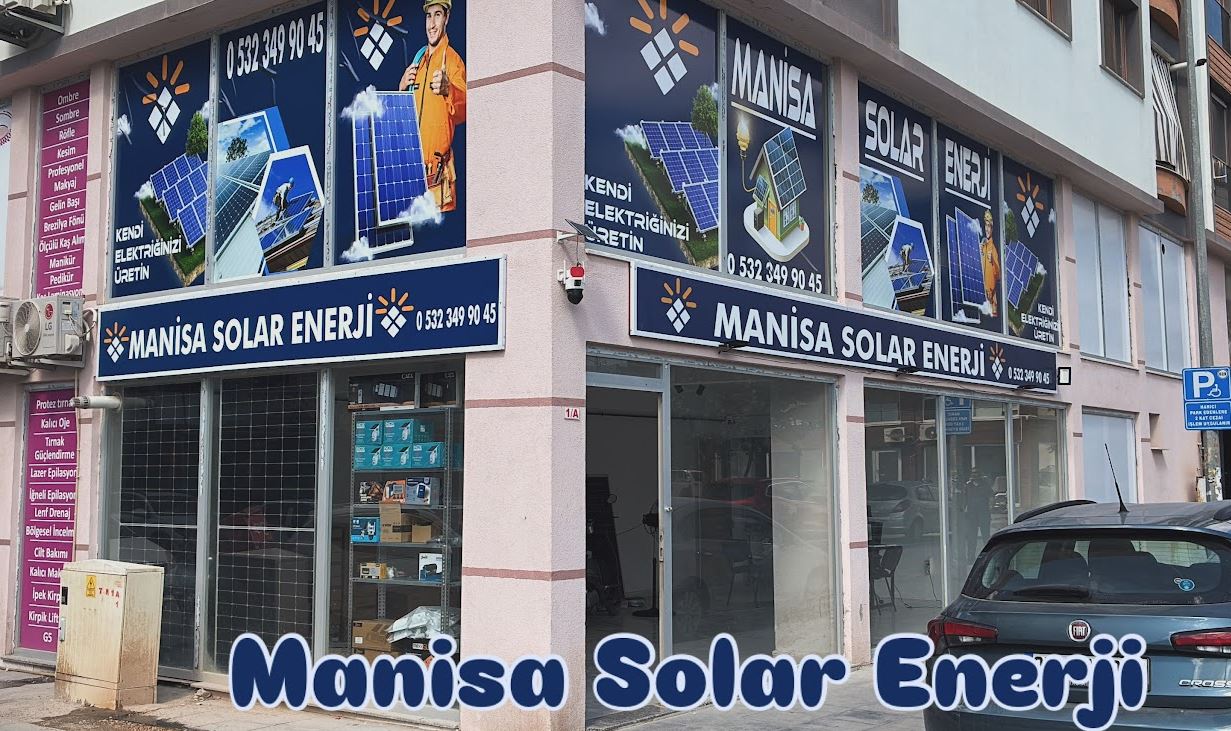 Manisa Solar Enerji mağaza cephesi ve vitrin görselleri