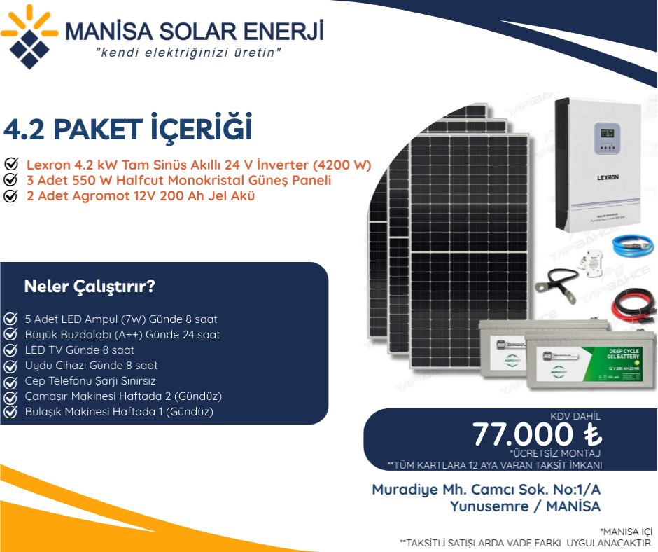4.2 kW Jel akülü güneş enerjisi paketi