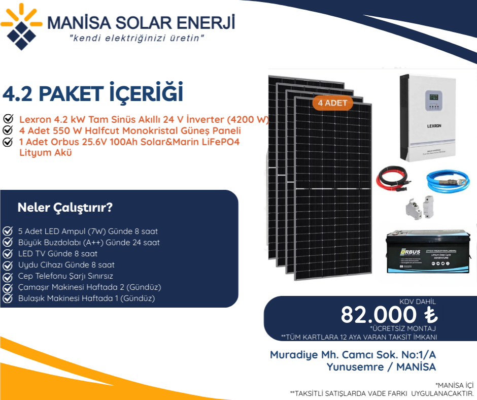 4.2 kW Lityum güneş enerjisi paketi