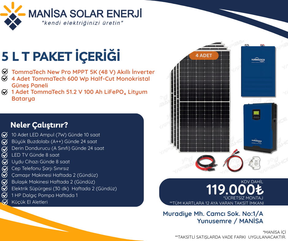 5 kW Lityum güneş enerjisi paketi
