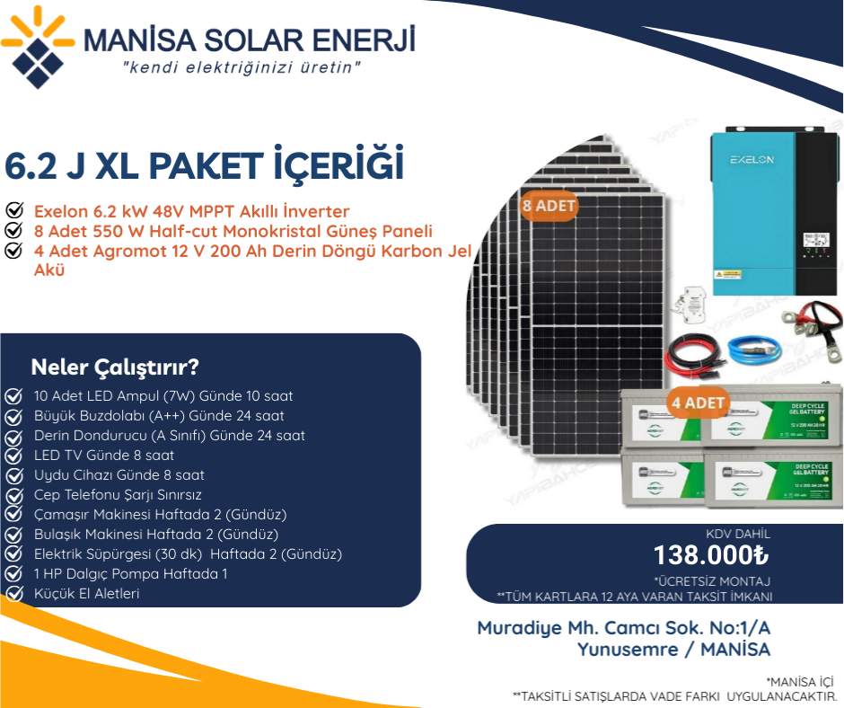 6.2 kW Jel XL güneş enerjisi paketi