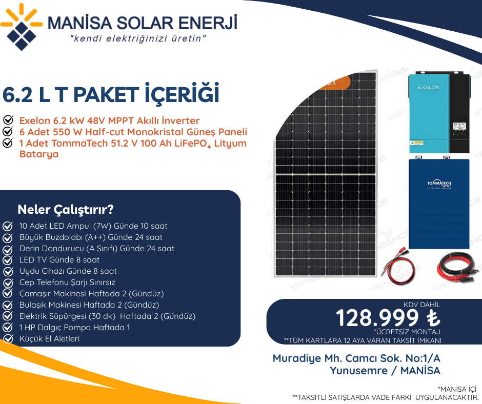 6.2 kW Lityum T güneş enerjisi paketi