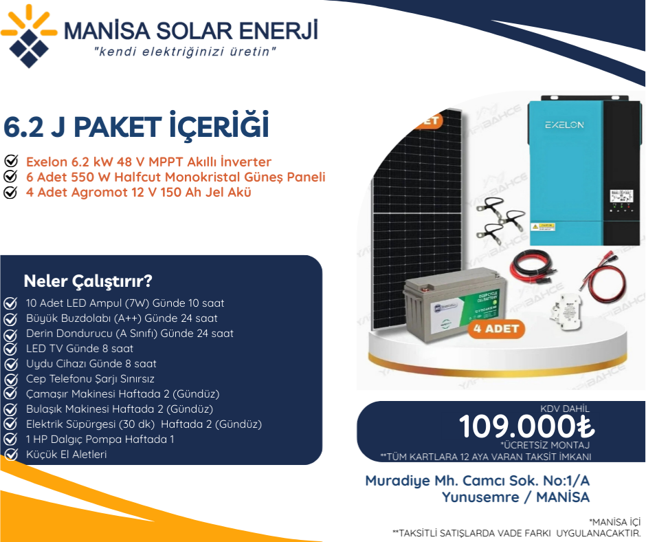 6.2 kW Jel akülü güneş enerjisi paketi