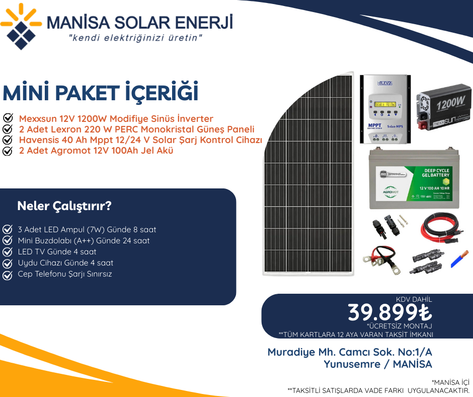 Mini 1200W güneş enerjisi paketi
