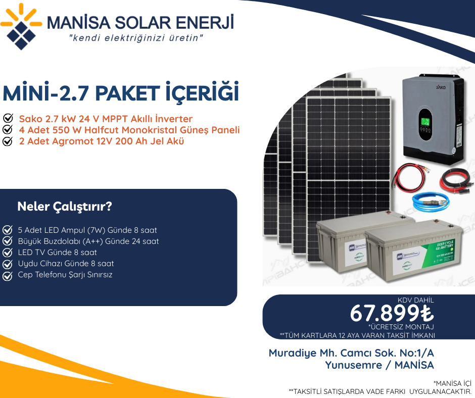 Mini 2.7 kW akıllı güneş enerjisi paketi