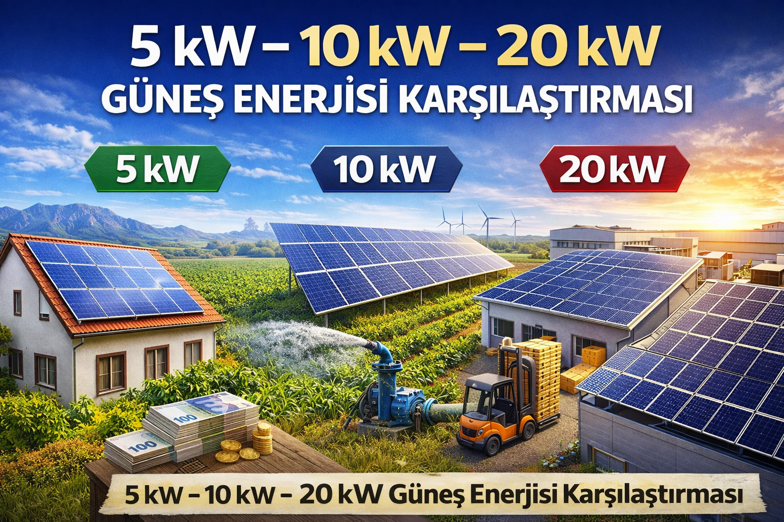 5 kW – 10 kW – 20 kW Güneş Enerjisi Sistemleri Karşılaştırması: Hangisi Size Uygun?