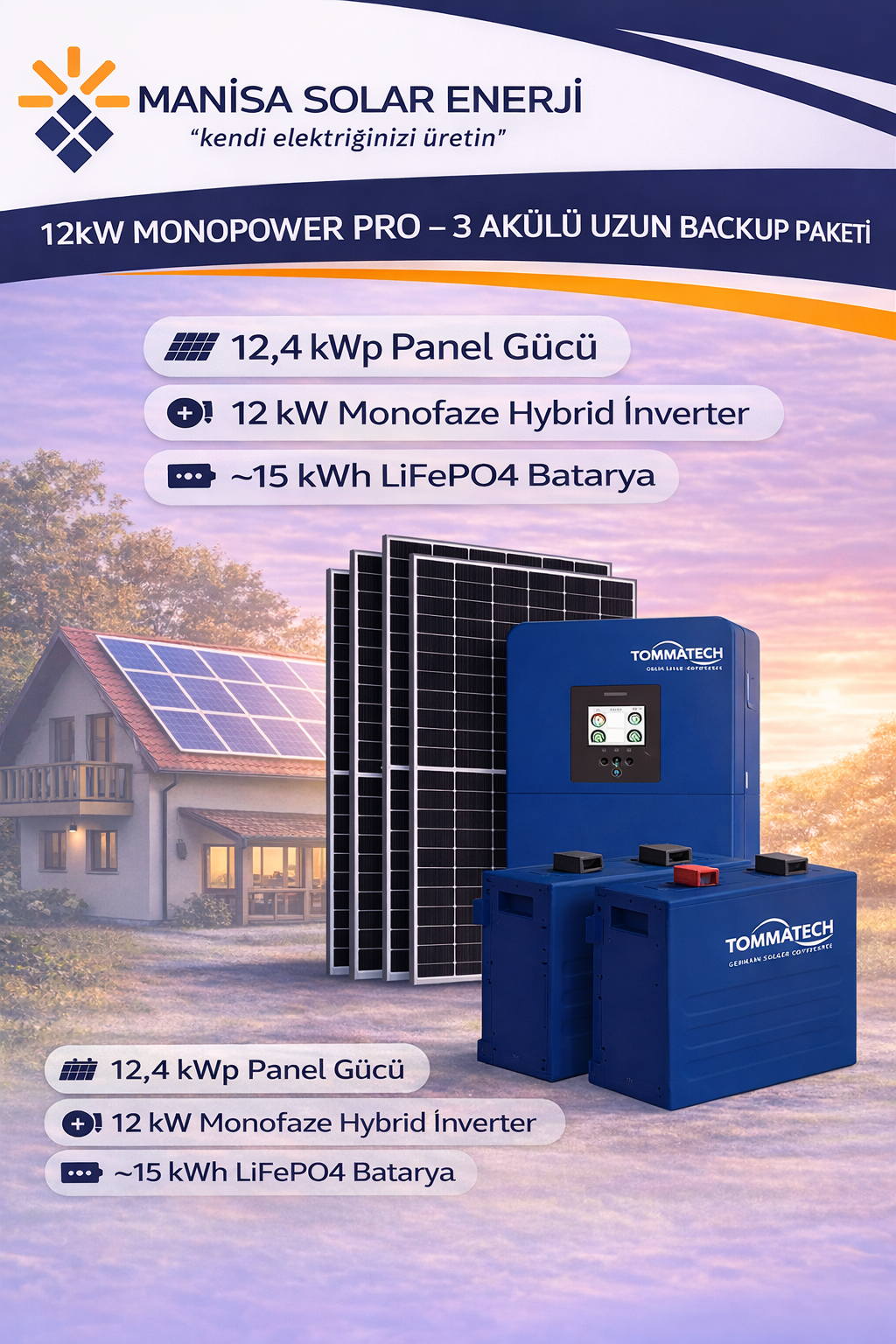 TOMMATECH 12 kW MonoPower Pro ( Öztüketim )